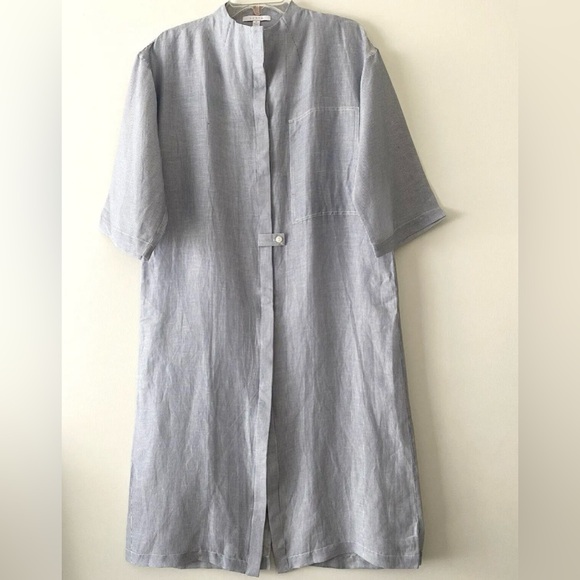 NWOT Lunya Linen Silk Long Tunic Robe Striped White Blue Size Small - Picture 2 of 5